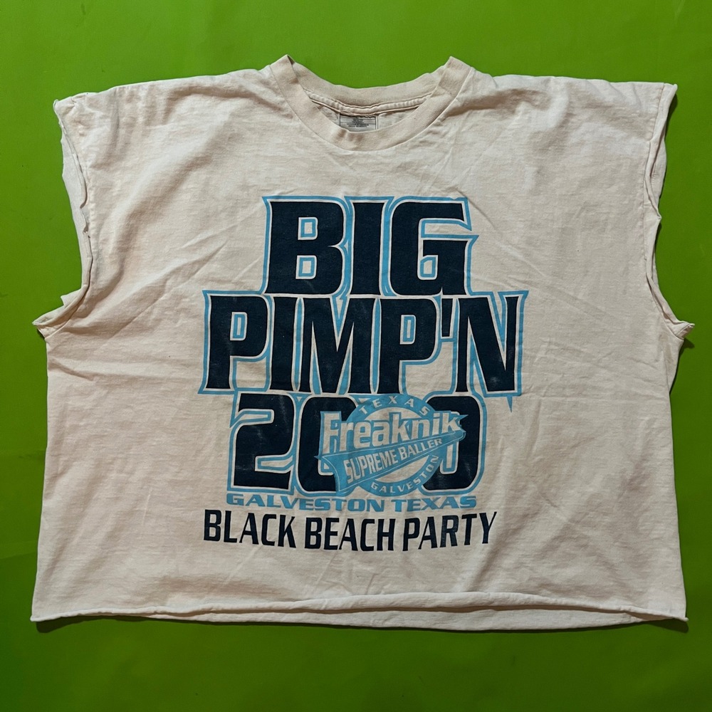 Vintage 2000 Freaknik Galveston Texas Big Pimpn Black Beach Party Crop Shirt XXL